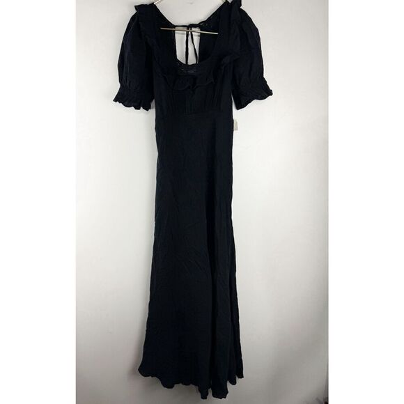 NEW FREE PEOPLE ENDLESS SUMMER Sz L NOW AND FOREVER MIDI MAXI DRESS Black Linen - Picture 7 of 10